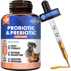 Beloved Pets probiotics-enzymes for dogs bottle closeup promotes digestive health.
