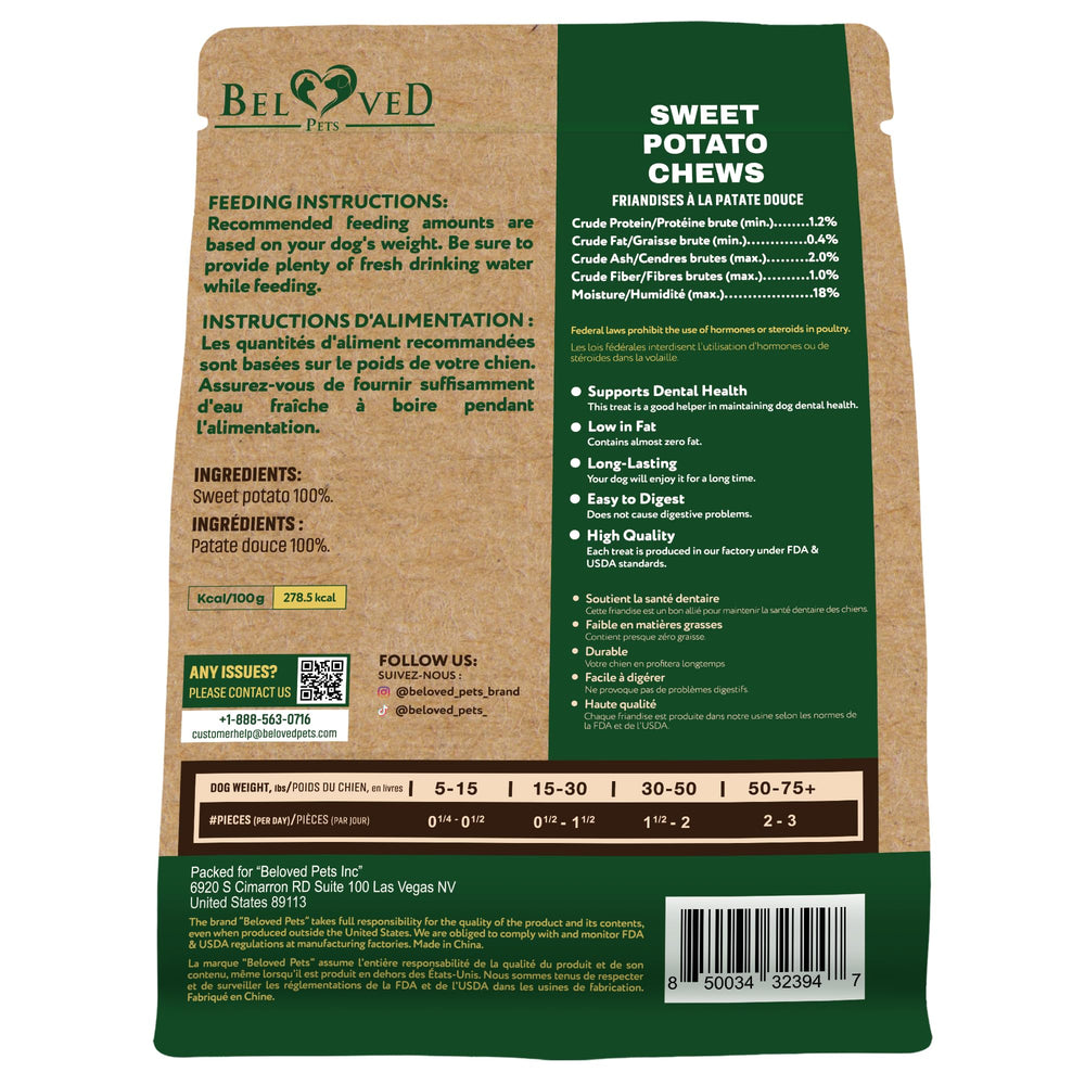 Beloved Pets single-ingredient sweet potato treats close-up showing natural formula