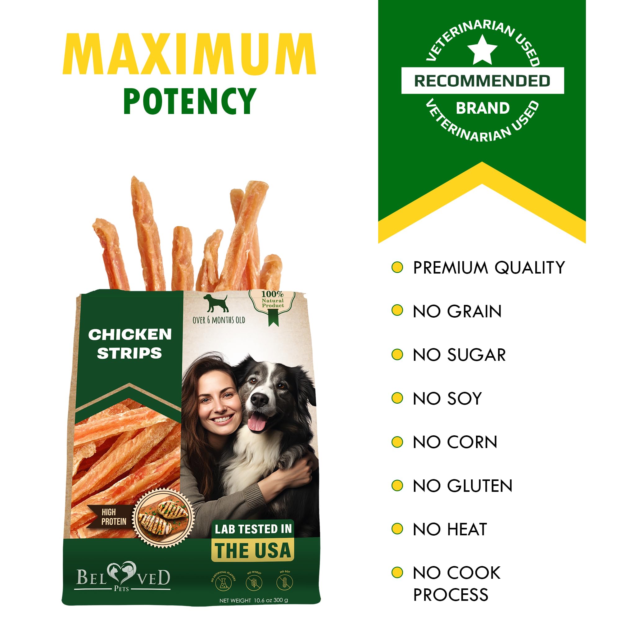 Beloved Pets gluten-free chicken jerky strips for dogs with sensitive stomachs