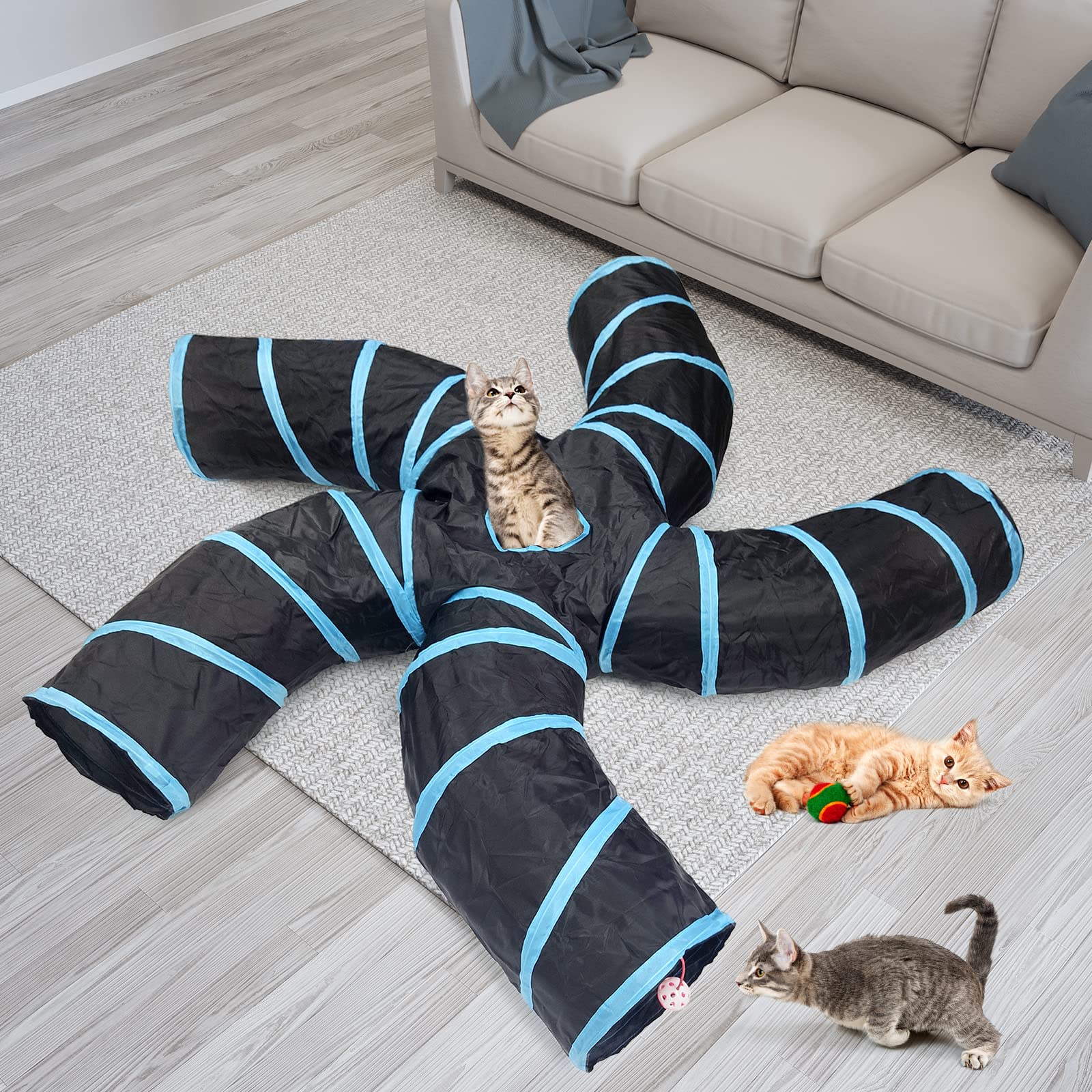 Bemodst 5-way cat tunnel features crinkle paper for stimulating play sessions.