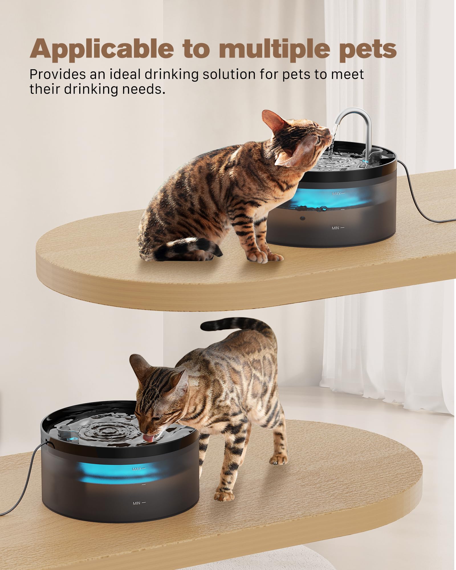BEMOONY cat fountain sealed cord reduces leaks and protects pets.