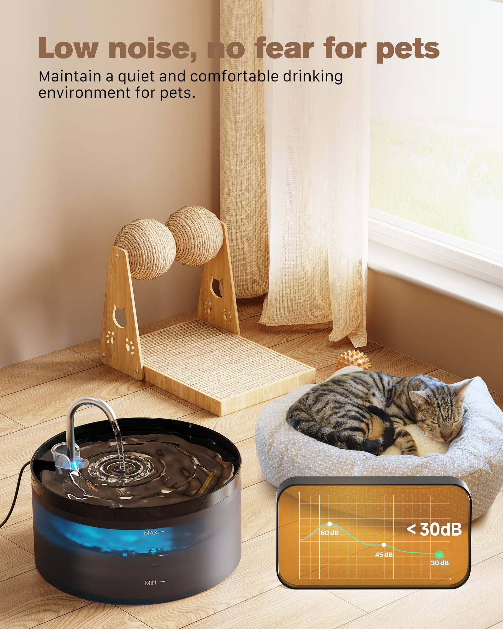BEMOONY cat water fountain LED pump illuminates at night for easy monitoring