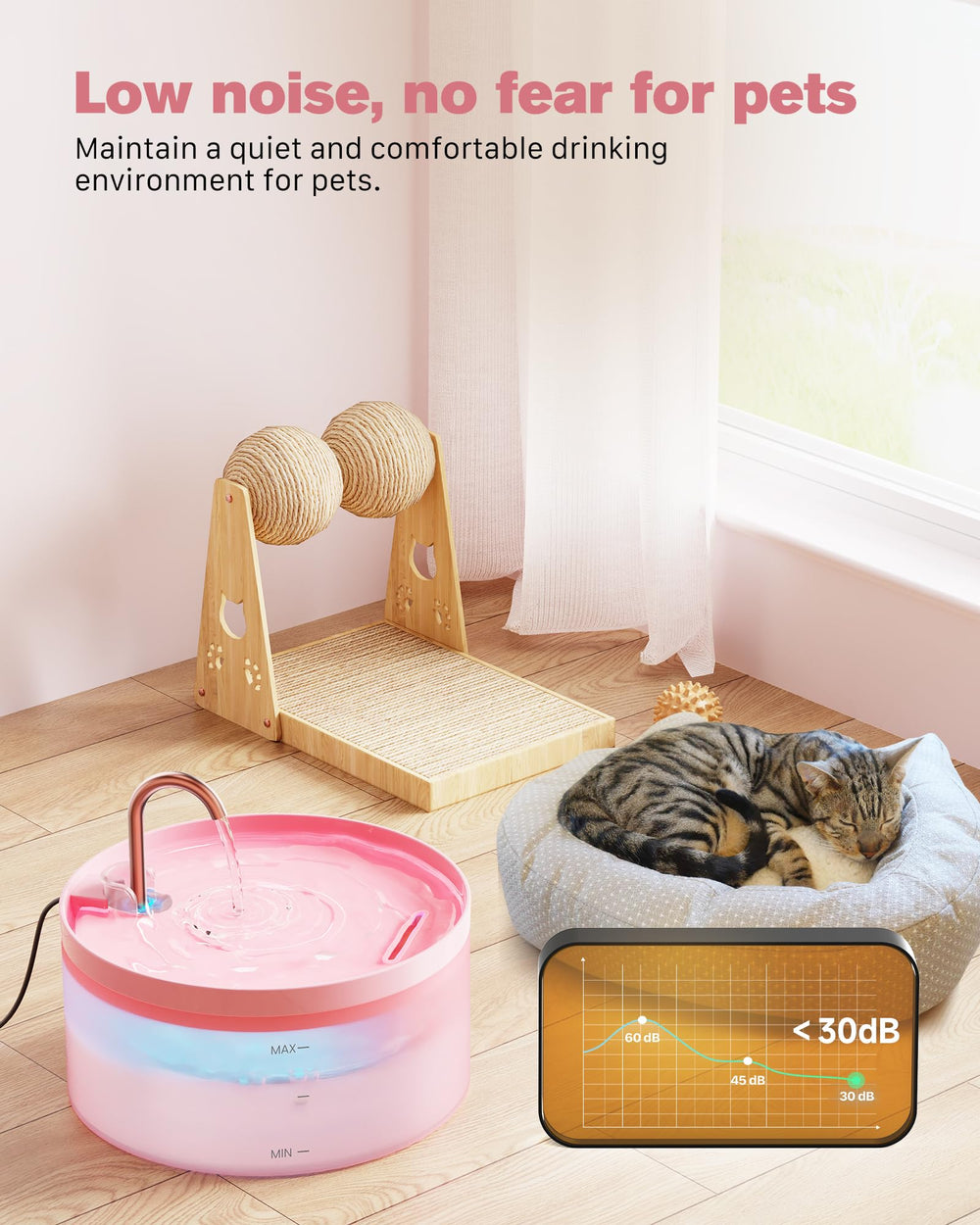 BEMOONY pink fountain LED indicator aids night-time water checks