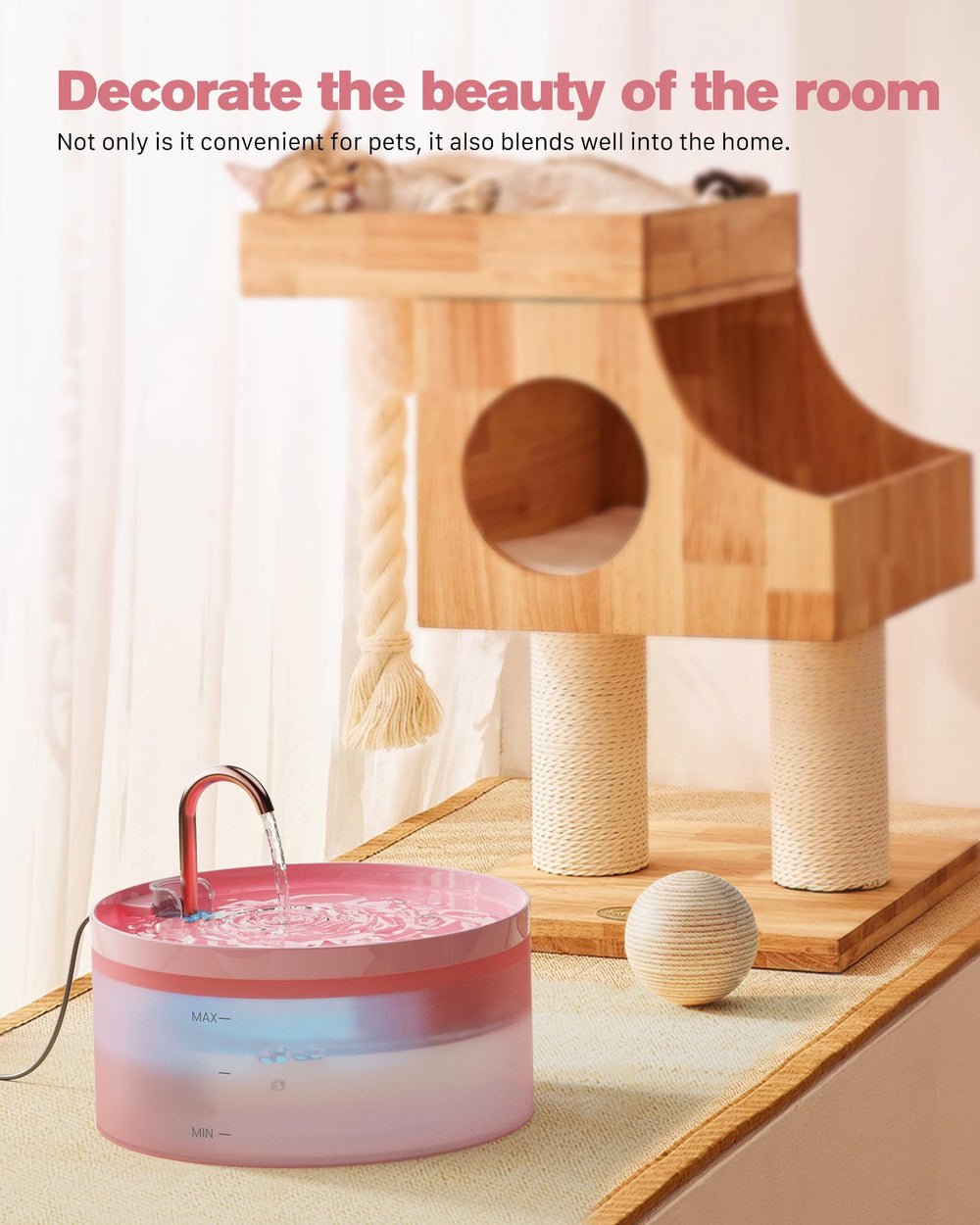 BEMOONY pink fountain running water table reduces floor splashes for tidy rooms