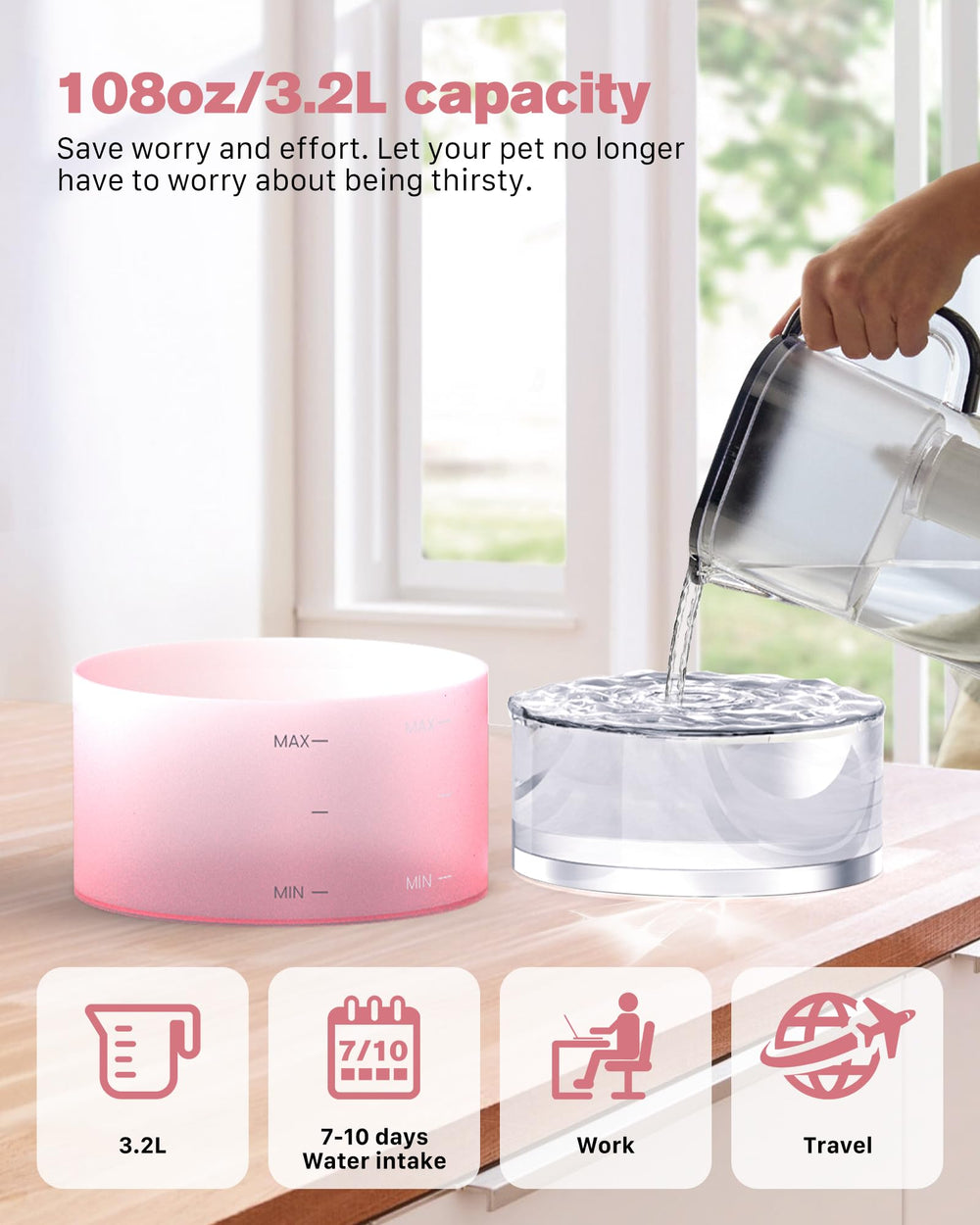 BEMOONY pink fountain ultra-quiet pump minimizes noise during use