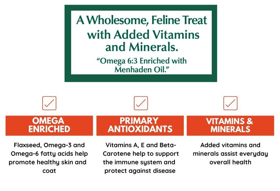 Bench & Field Holistic cat treats nutrition label highlights vitamins and antioxidants for wellness.