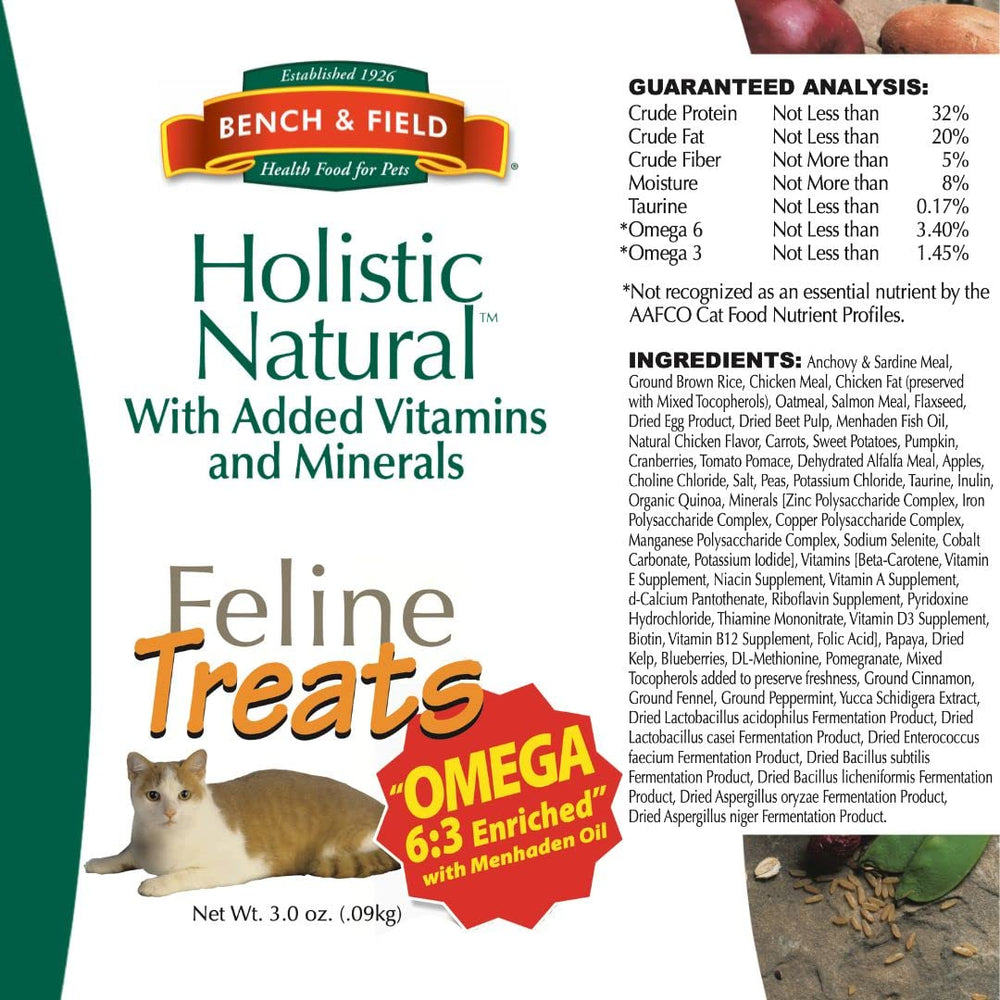 Bench & Field Holistic cat treats seafood flavor sniff and aroma entice cats.