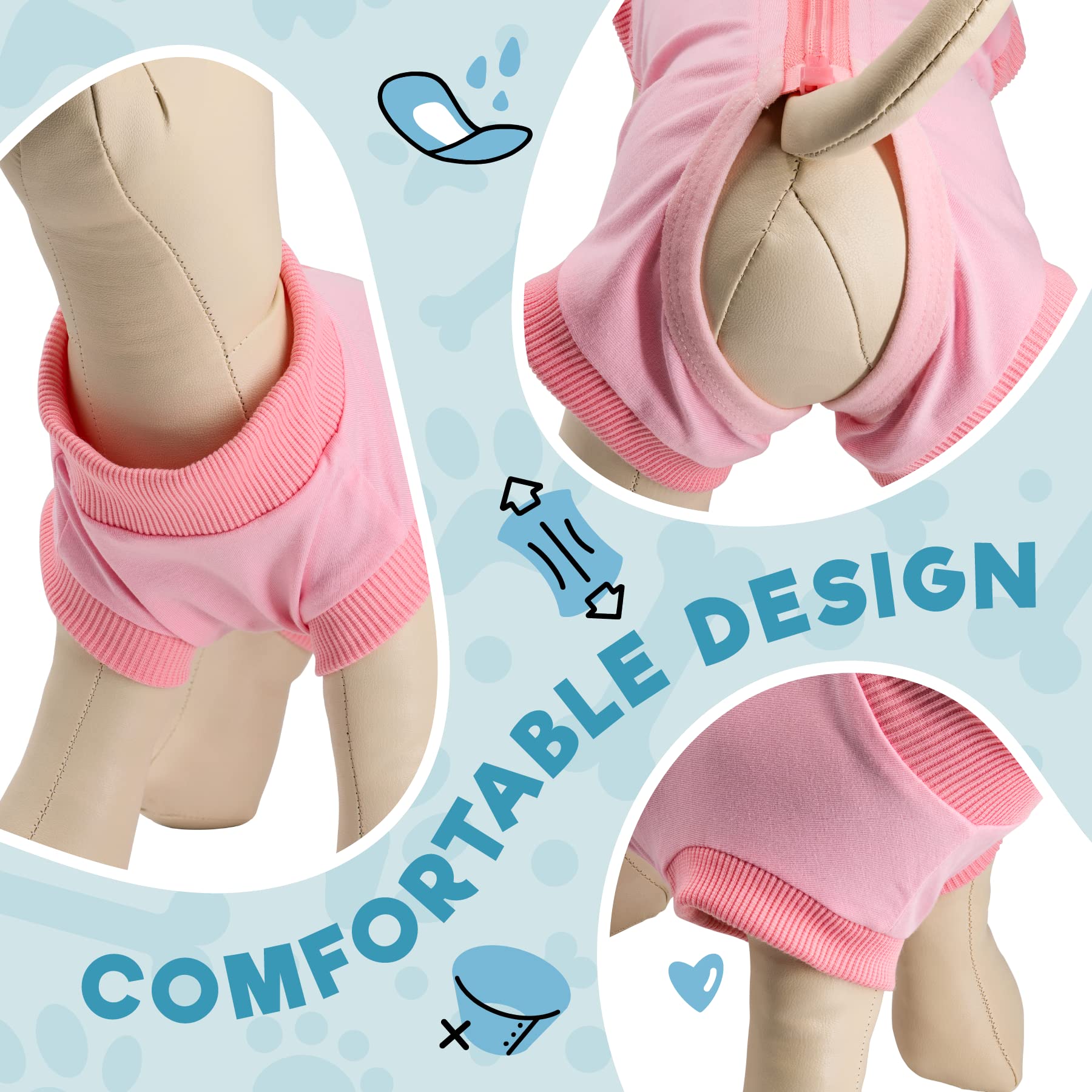 BENCMATE dog recovery suit pink machine-washable, quick-dry fabric simplifies cleaning routines