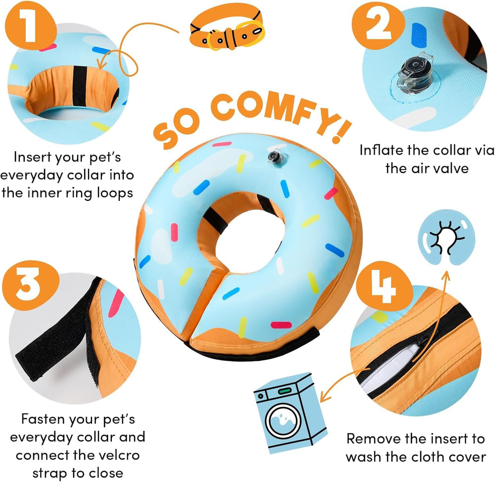 BENCMATE donut-collar-blue-side-fit protects wounds while keeping pets calm.
