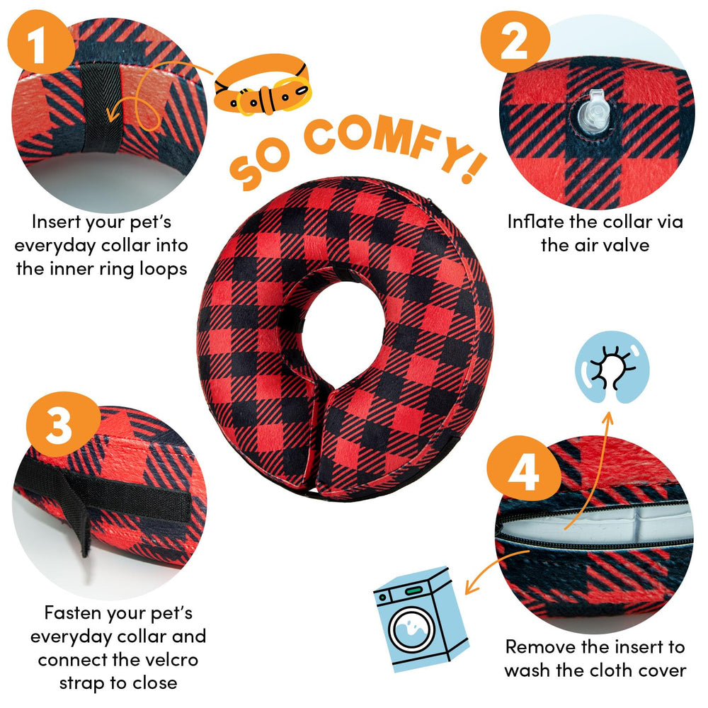 BENCMATE donut collar close-up, soft fabric reduces irritation during wear