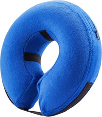 BENCMATE inflatable dog cone blue side view showing comfortable, unblocked vision
