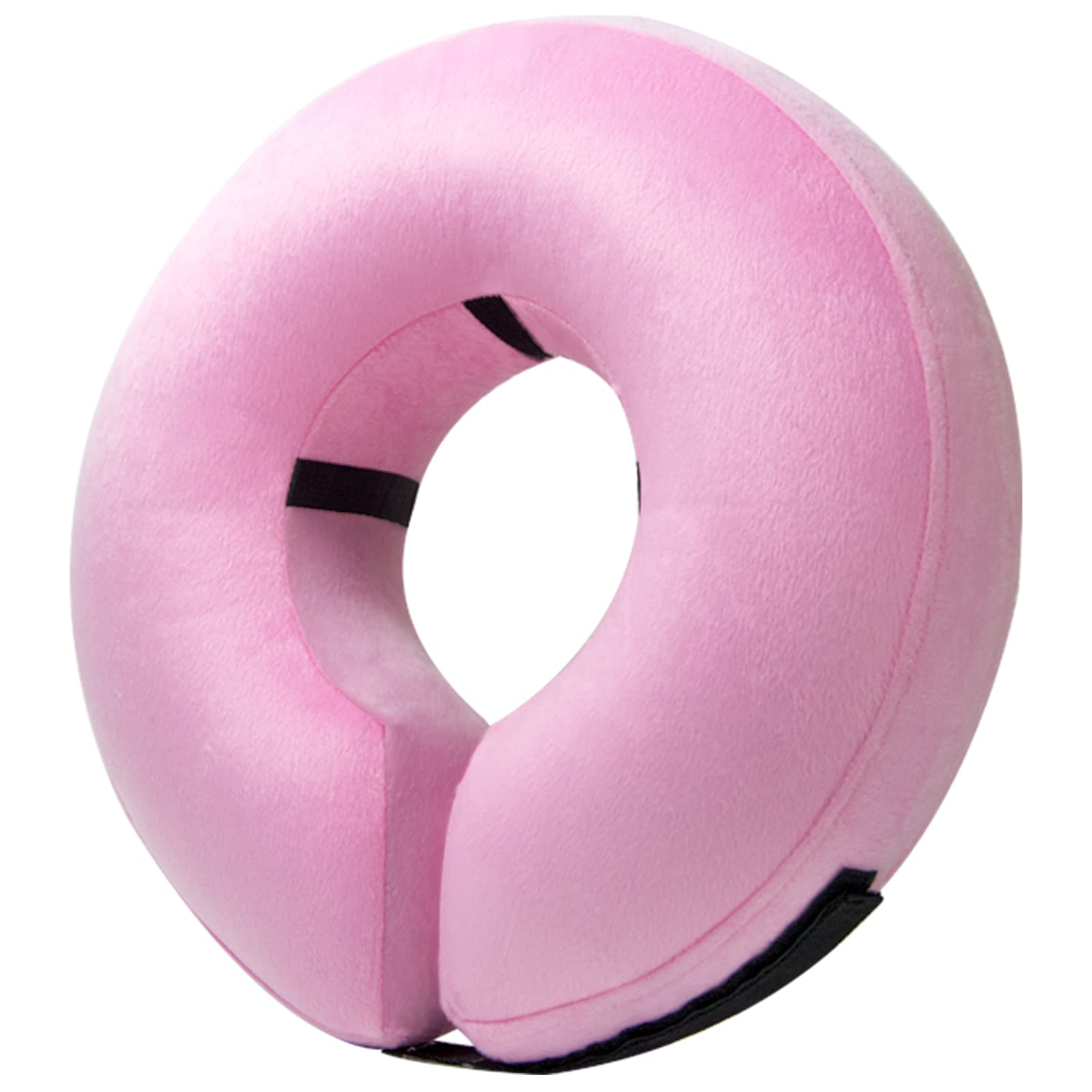 BENCMATE inflatable dog cone collar with soft material in pink enables comfortable eating and drinking.
