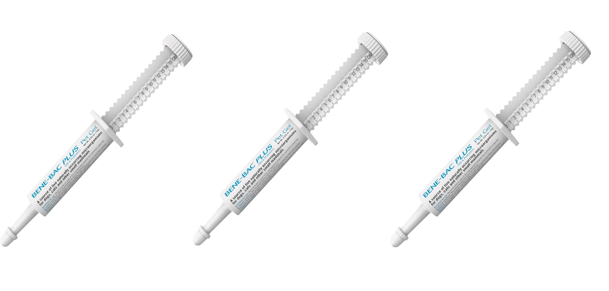 Bene-Bac Pet Gel 15g syringe closeup for easy dosing and gut-friendly probiotic support