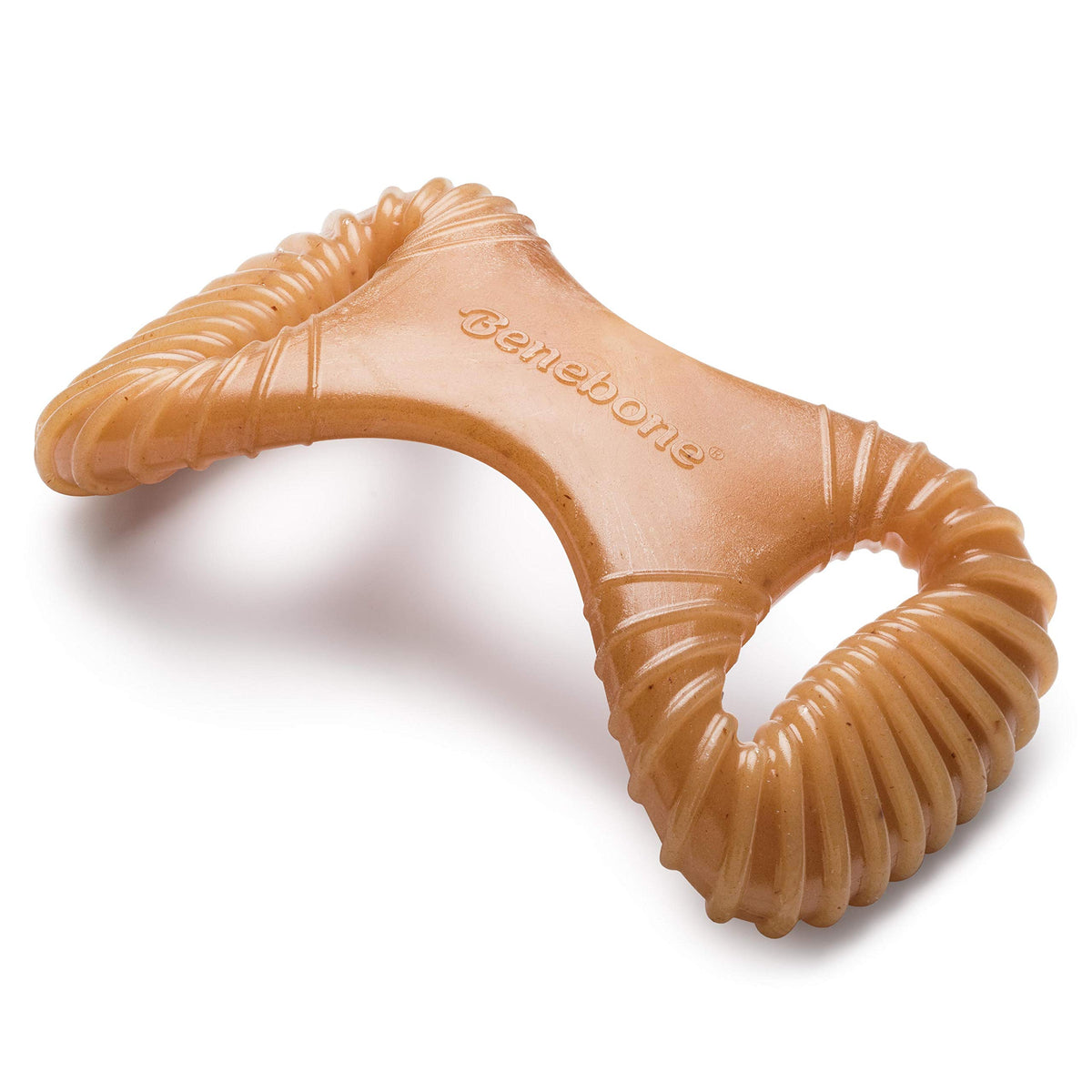 Benebone dental durable dog chew with rugged ridges supports dental stimulation during chewing.