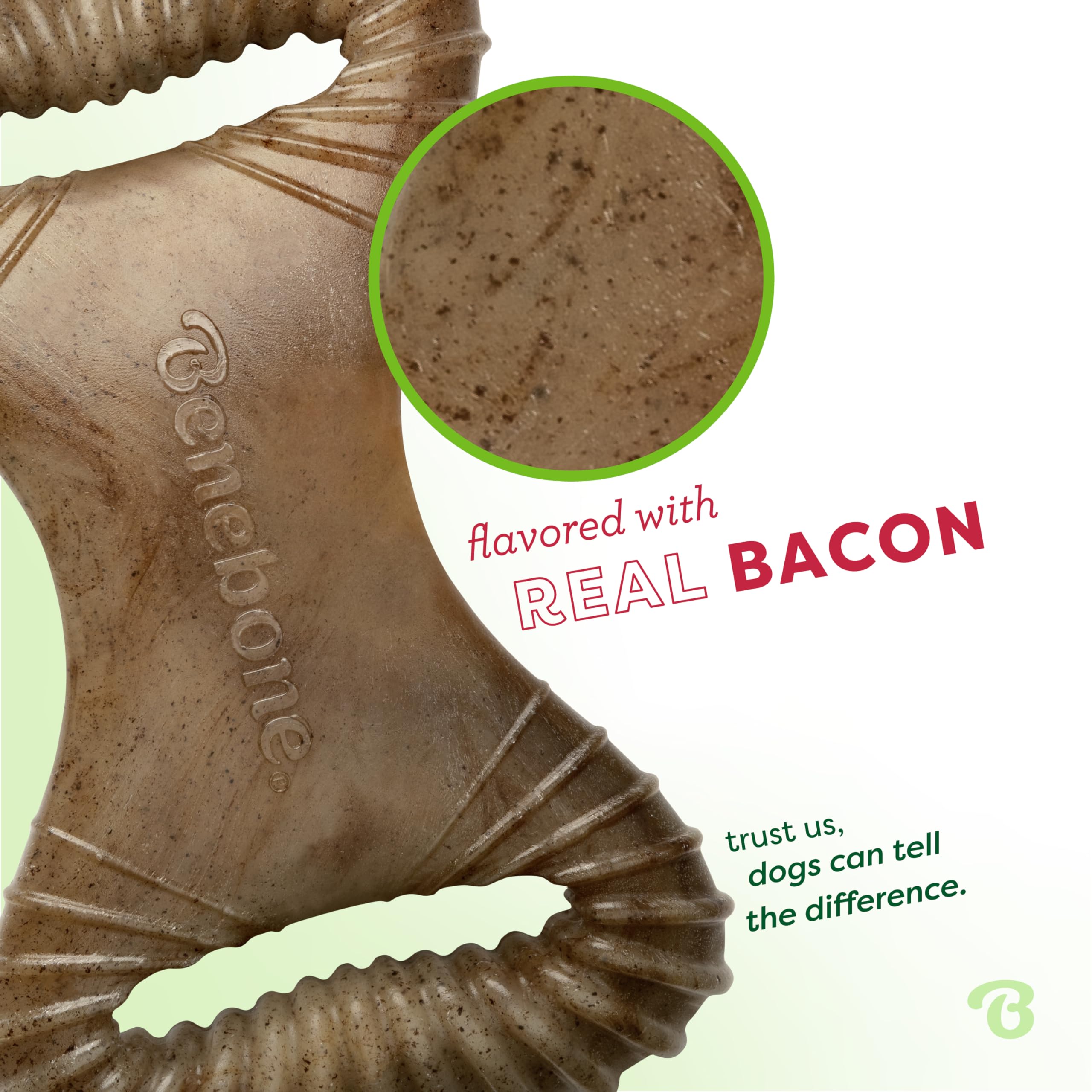 Close-up of Benebone durable chew highlighting long-lasting chewing.