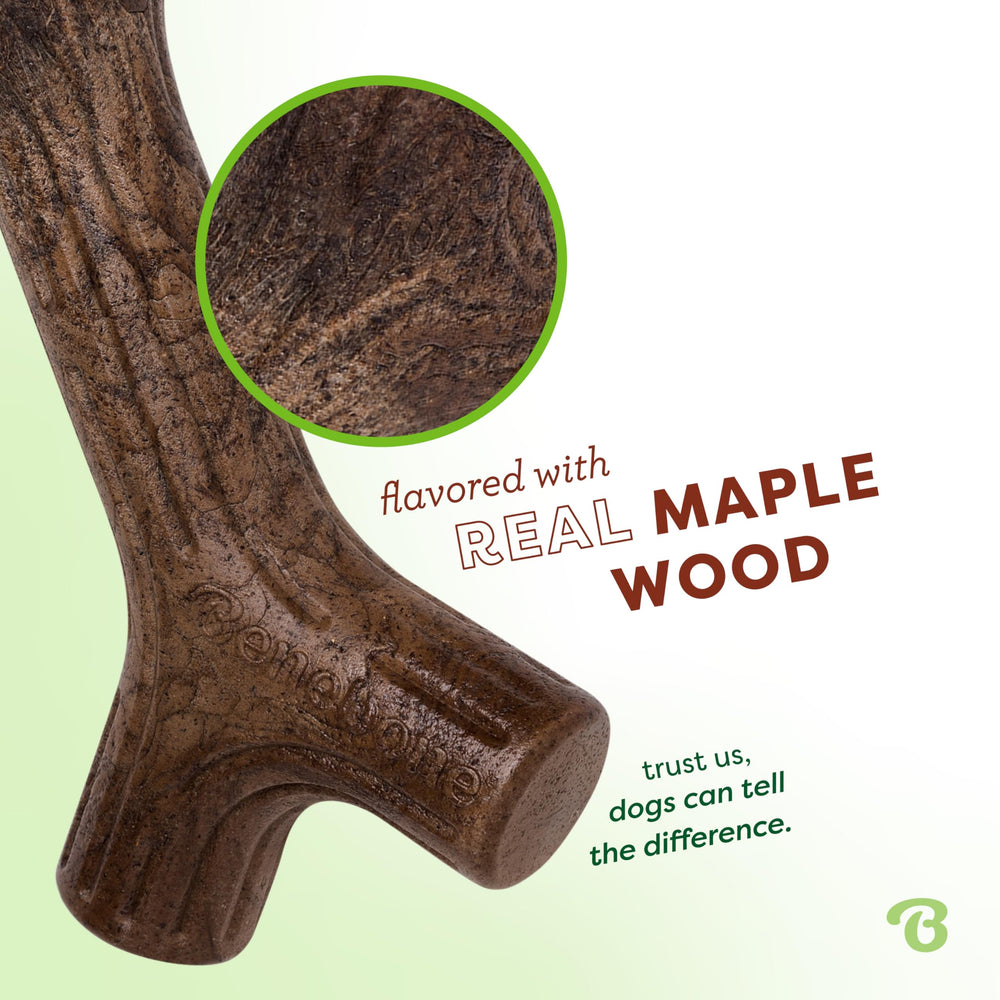 Benebone Maplestick real-maple-flavor close-up, natural flavor dogs crave.