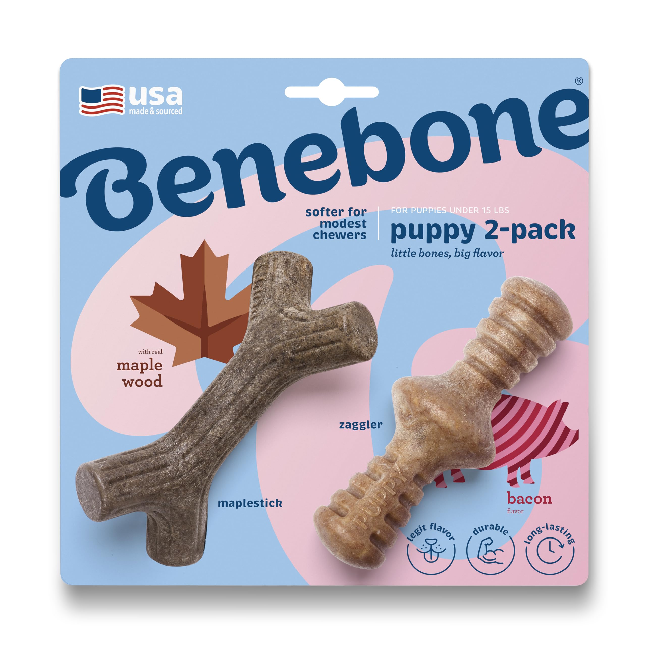 Benebone Puppy Maplestick Zaggler, juguete duradero para mordedores amables