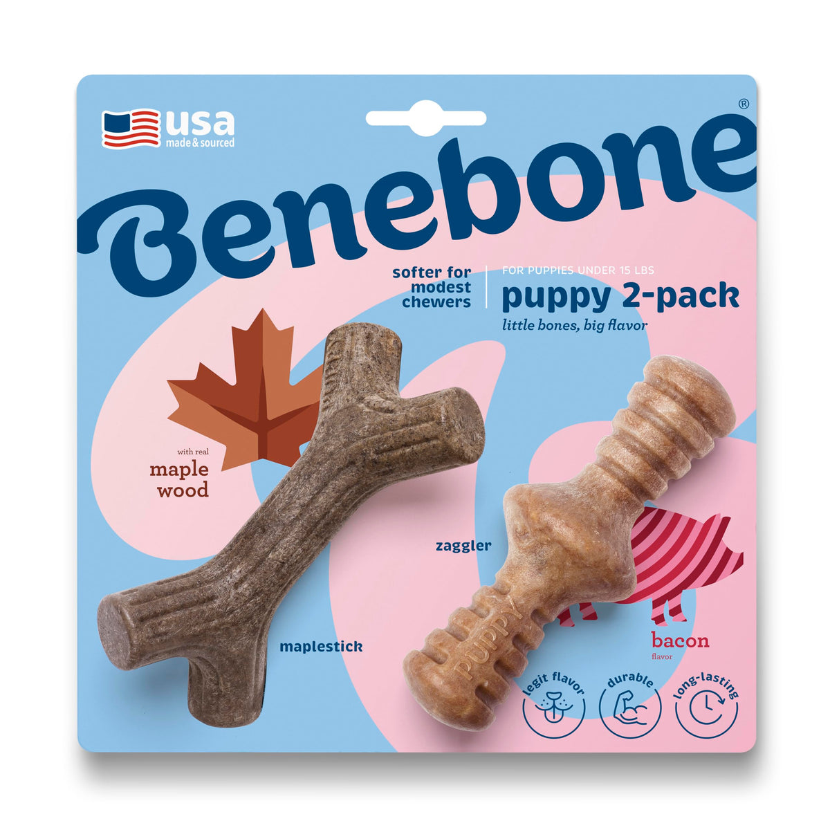 Benebone Puppy Maplestick Zaggler, juguete duradero para mordedores amables