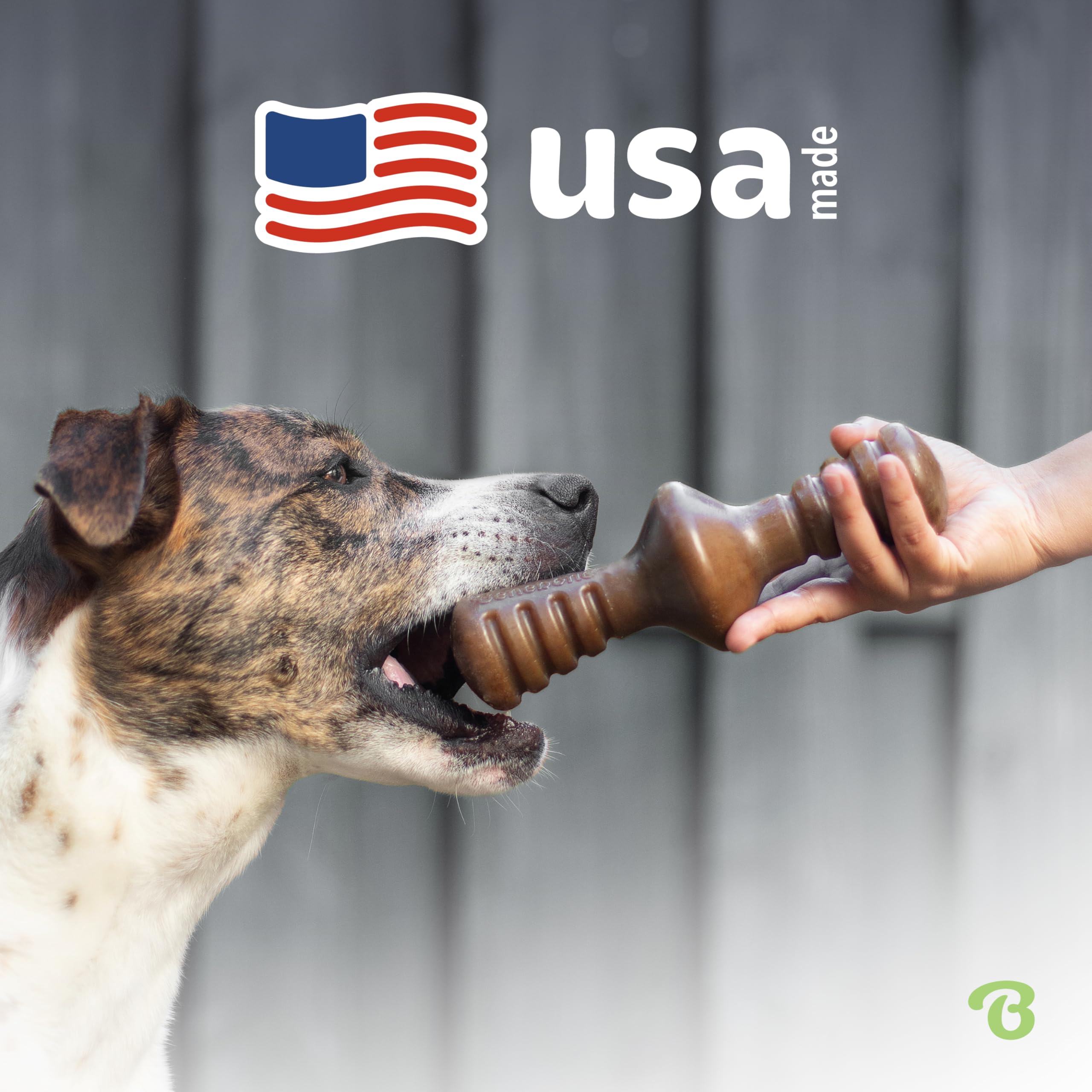 Benebone Zaggler USA-made label highlighting domestic sourcing and craftsmanship.