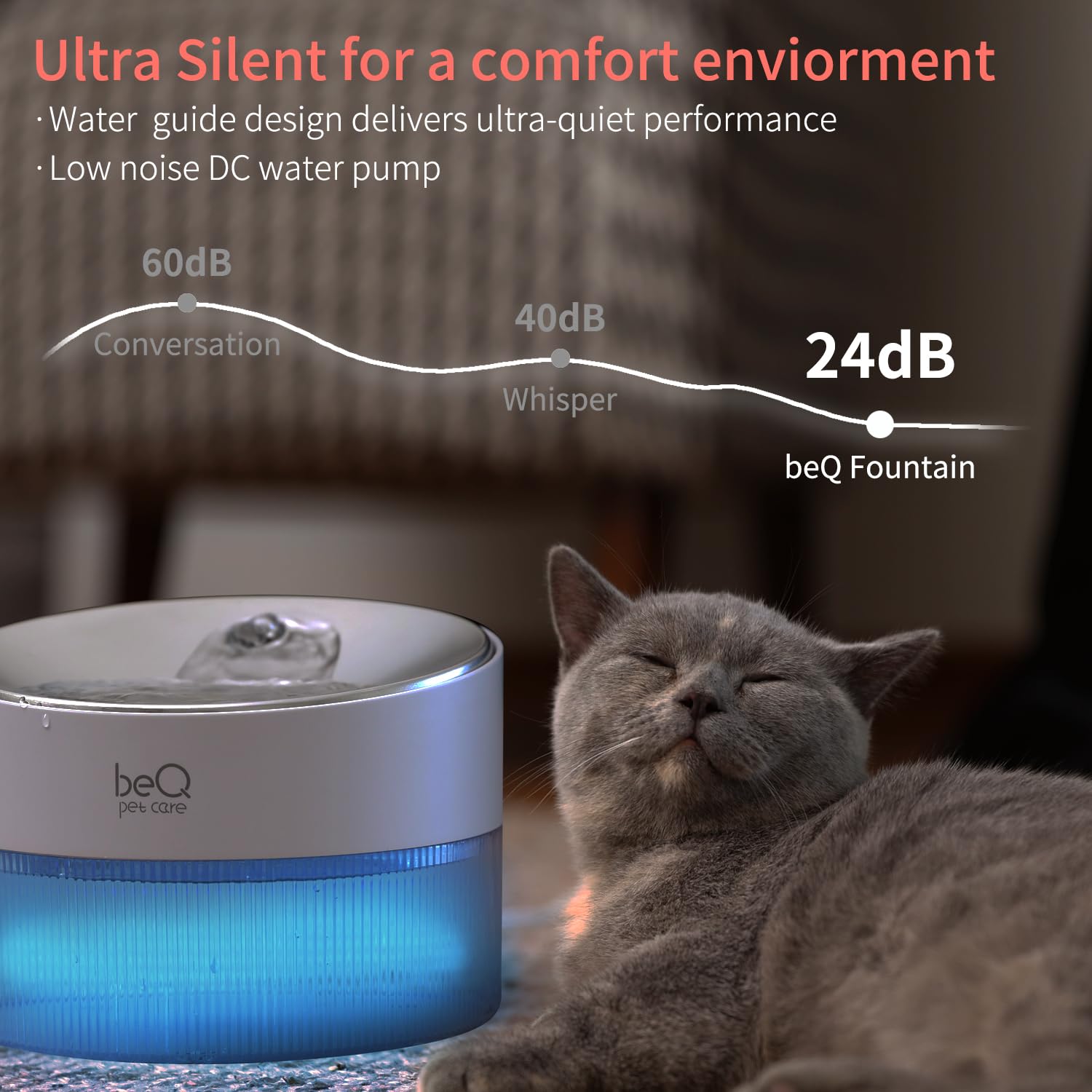 BeQ Cat Water Fountain filter system close-up with carbon filter for cleaner water.