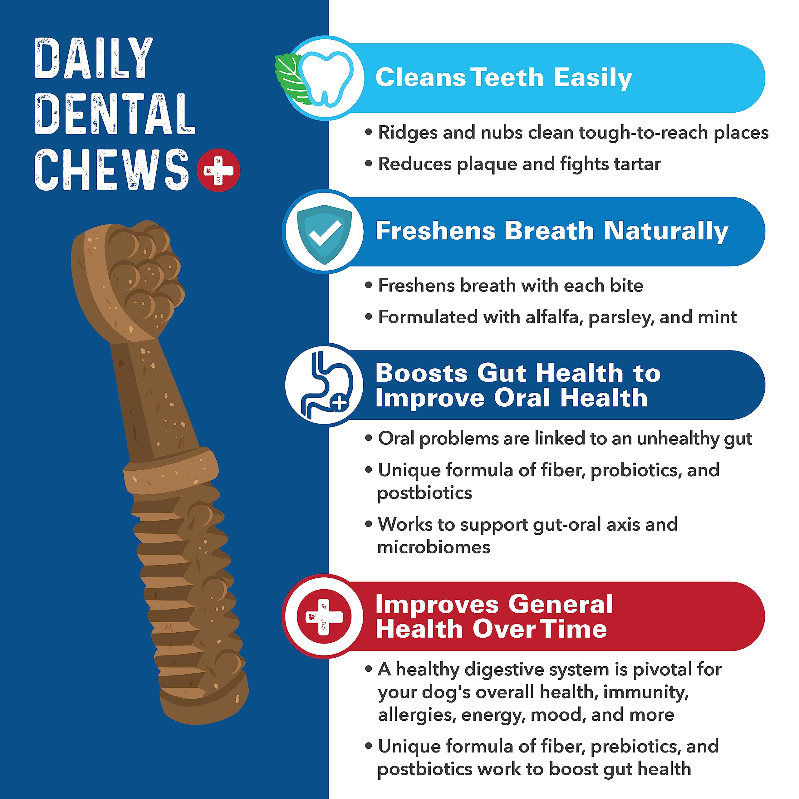 Bernie's Charming Chompers dog teeth-cleaning chew shown with ridges and nubs.