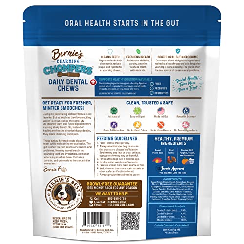Bernie's Charming Chompers ridged chews scrub teeth and freshen breath for dogs