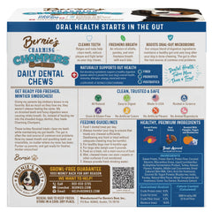Bernie's Charming Chompers tiny-dog chew demonstrates easy daily dental care.