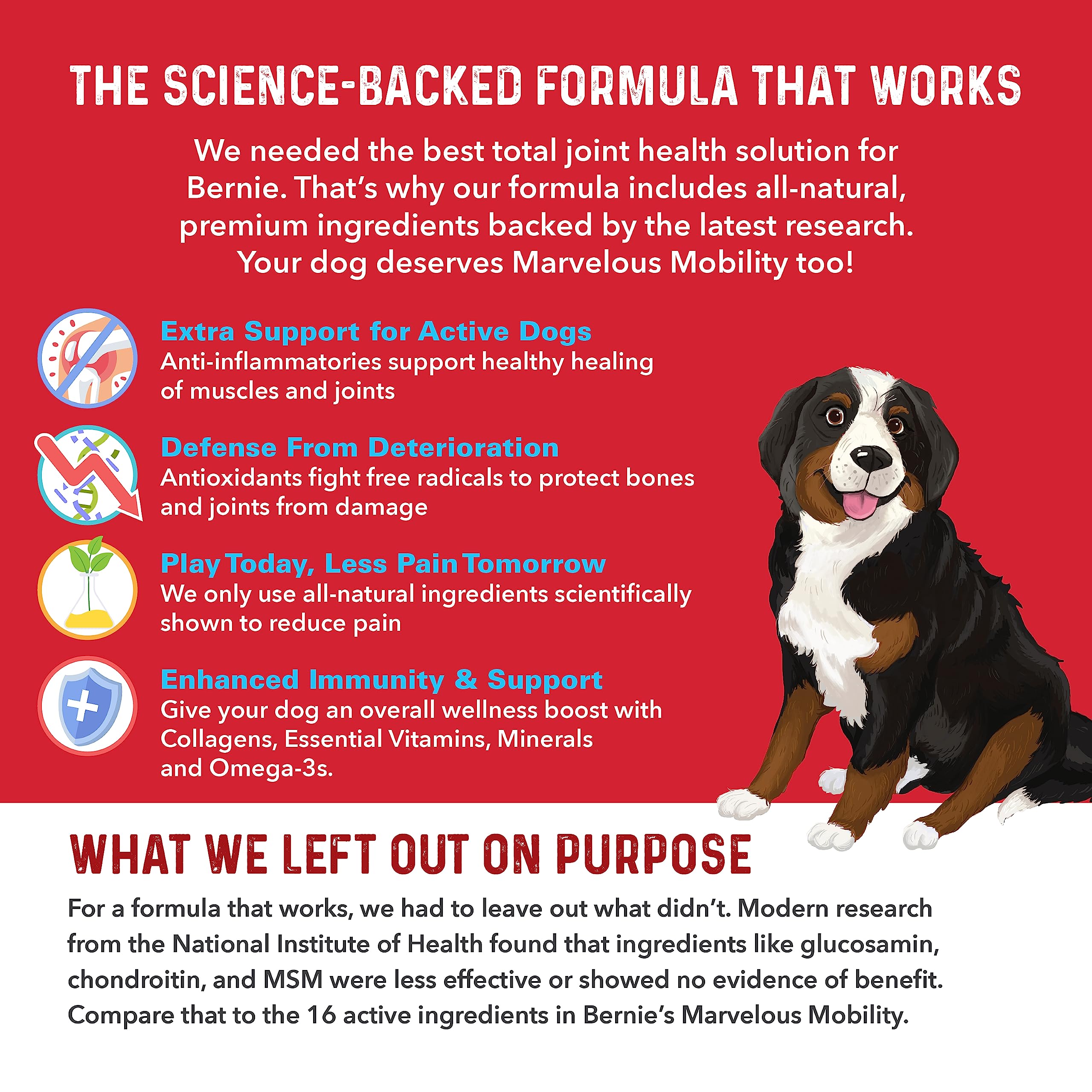 Bernie's Marvelous Mobility label highlights ingredients and product details.
