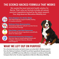 Bernie's Marvelous Mobility label highlights ingredients and product details.