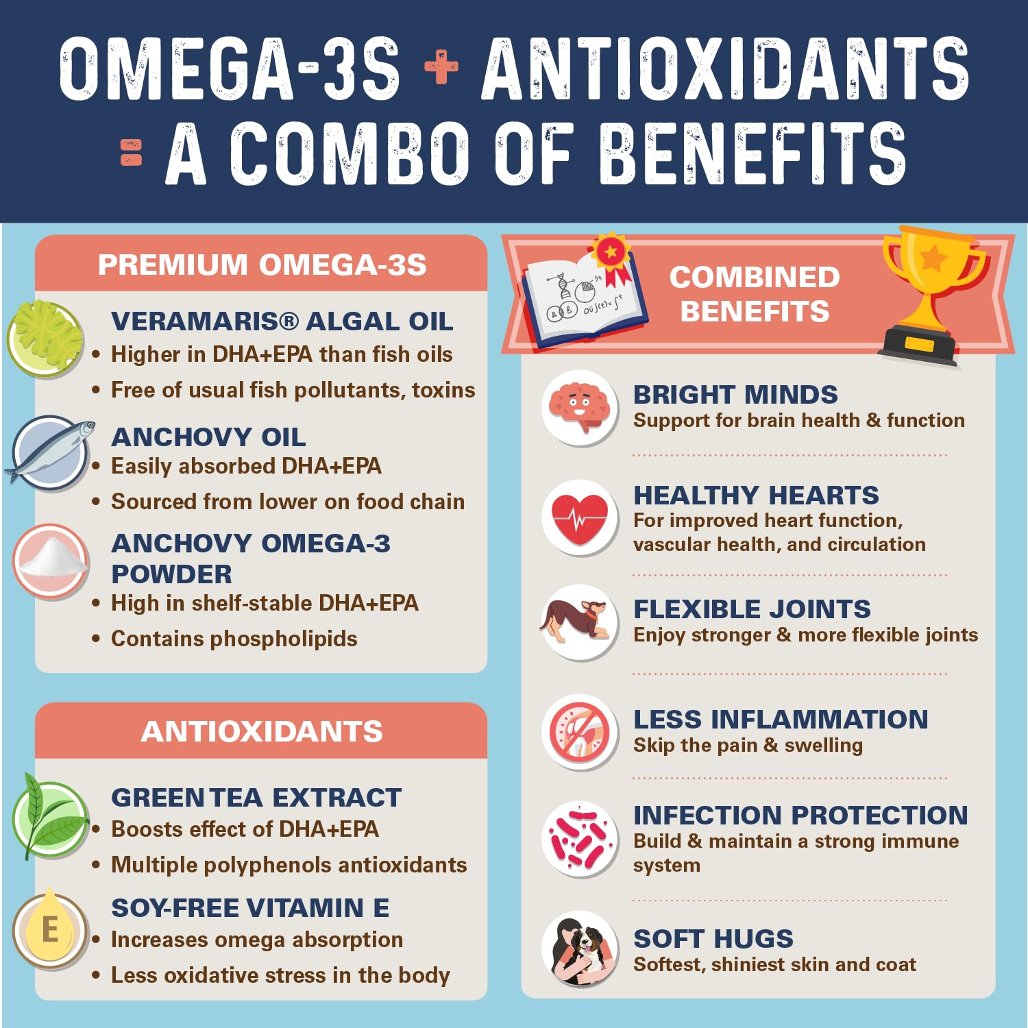 Bernie's OMG Omegas Chews served in bowl illustrate simple daily dosing for busy households