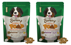 Bernie's Perfect Poop bag cheddar pour demonstrates fiber-rich formula supporting gentle canine digestion.