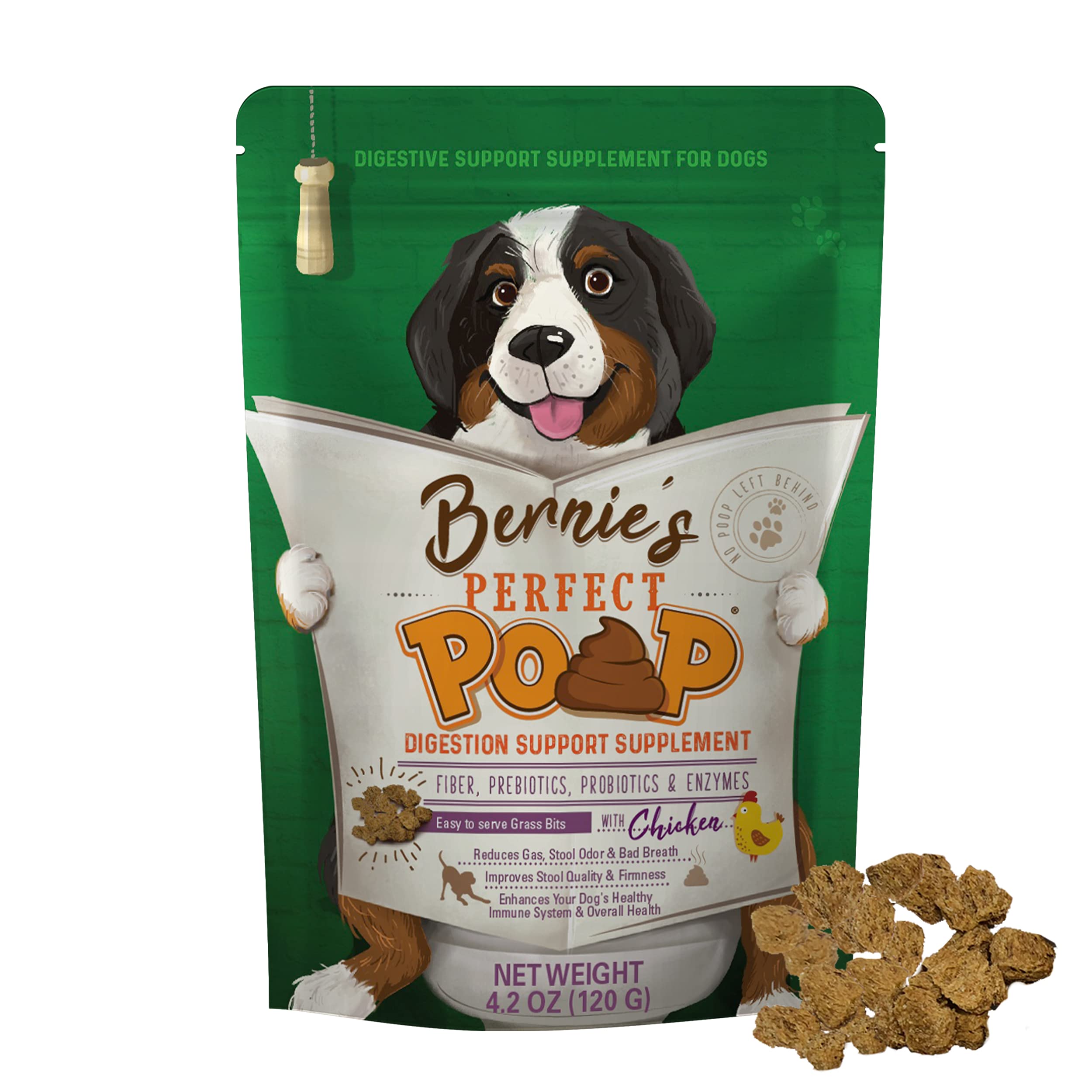 Bernies Perfect Poop dog digestive-bits closeup highlighting gut support