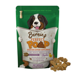 Bernies Perfect Poop dog digestive-bits closeup highlighting gut support