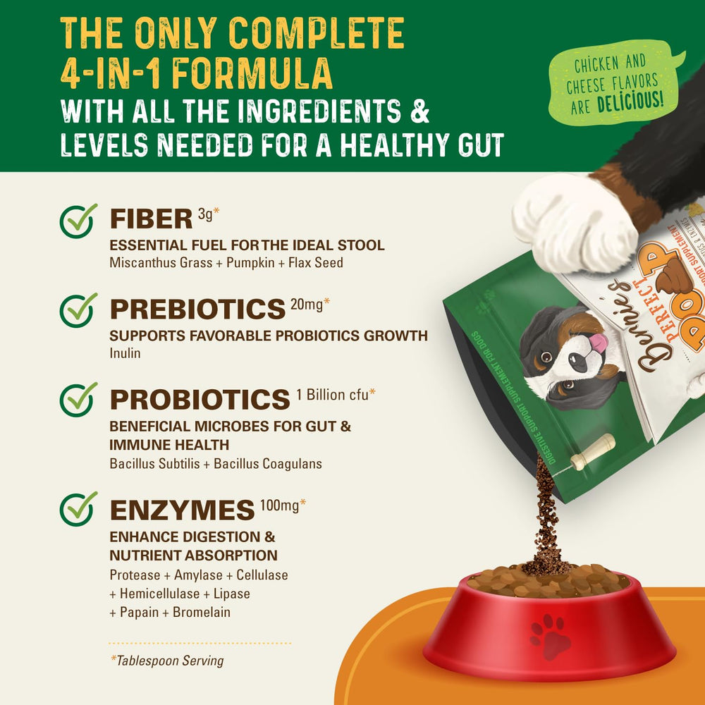 Bernie's Perfect Poop enzymes image illustrates digestive enzymes improving nutrient breakdown