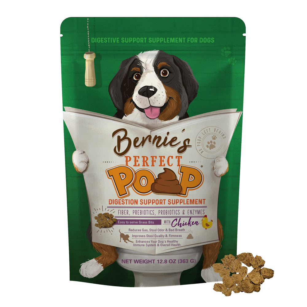 Bernie's Perfect Poop grass bits closeup for gentle digestion and gut health