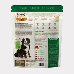 Bernie's Perfect Poop label close-up highlights fiber and prebiotic ingredients for digestion.