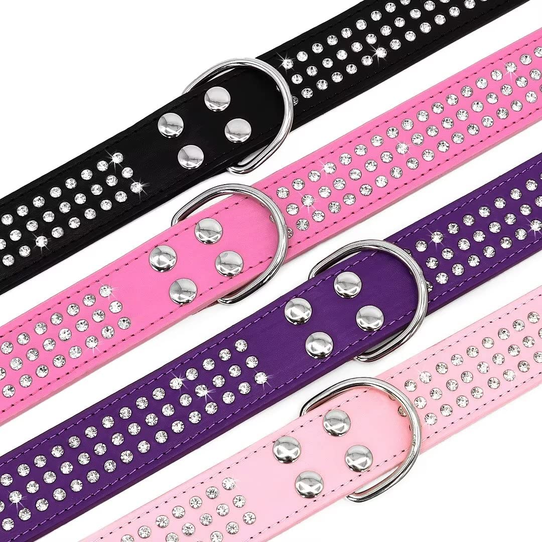 Berry Pet Rhinestones dog collar close-up showcases rhinestones and the heavy-duty D-ring.