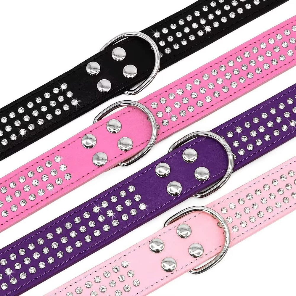 Berry Pet Rhinestones dog collar close-up showcases rhinestones and the heavy-duty D-ring.
