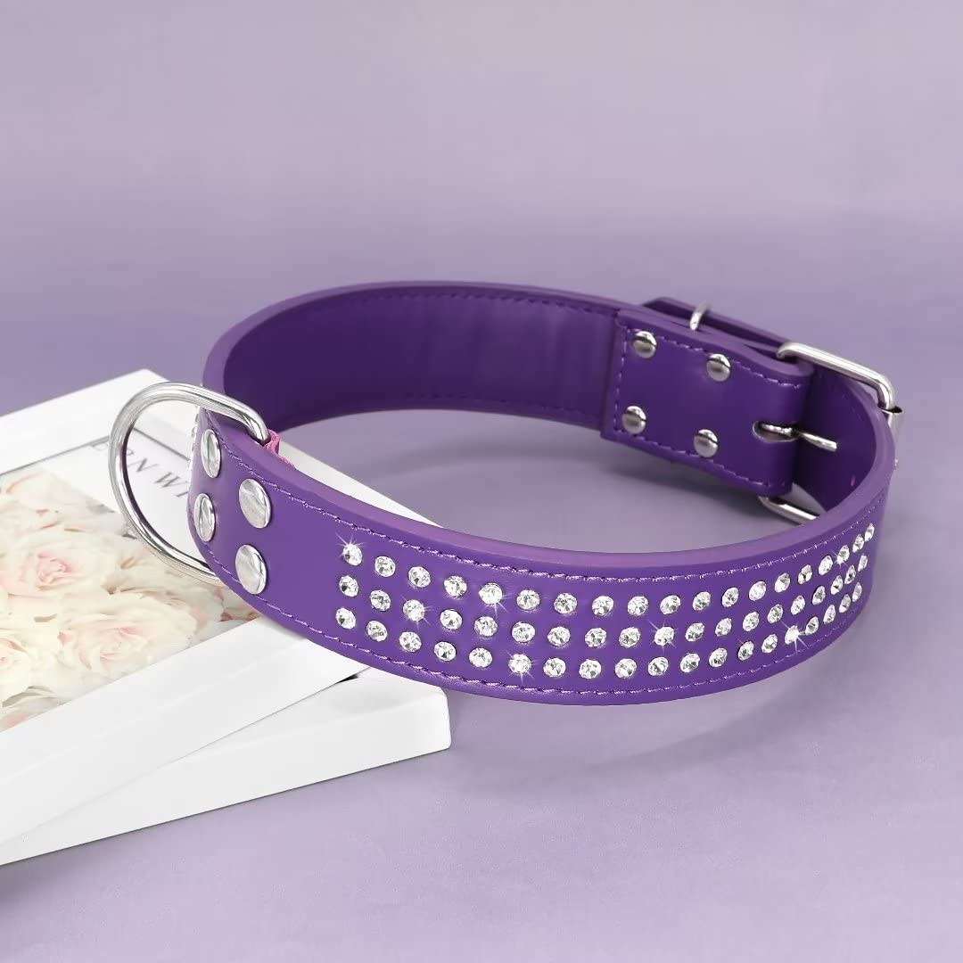 Berry Pet rhinestones dog collar D-ring and leash attachment shown during walking