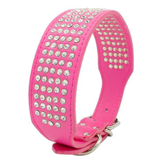 Berry Pet rhinestones dog collar side view highlights 2-inch wide PU leather comfort