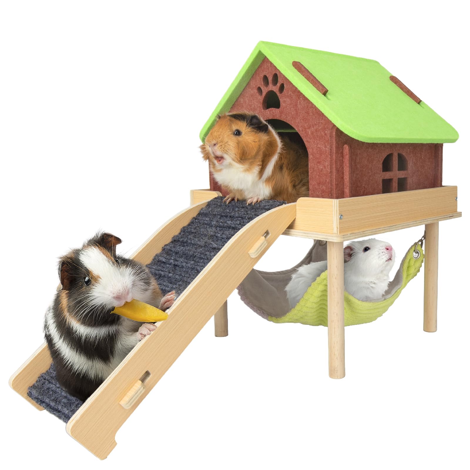 BESNEW 3-in-1 guinea pig hammock showing space-saving design for play and rest.
