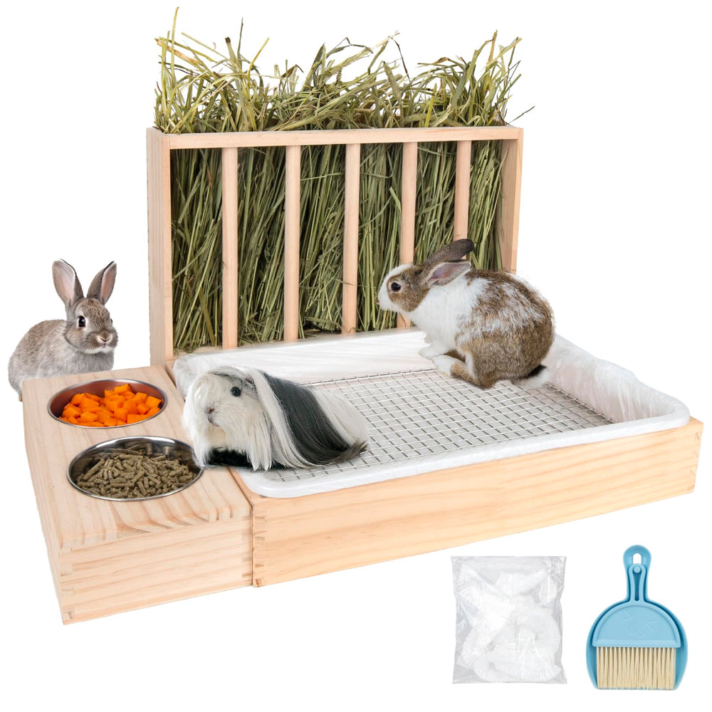 BESNEW 3-in-1 rabbit hay feeder assembly provides compact feeding for small pets.