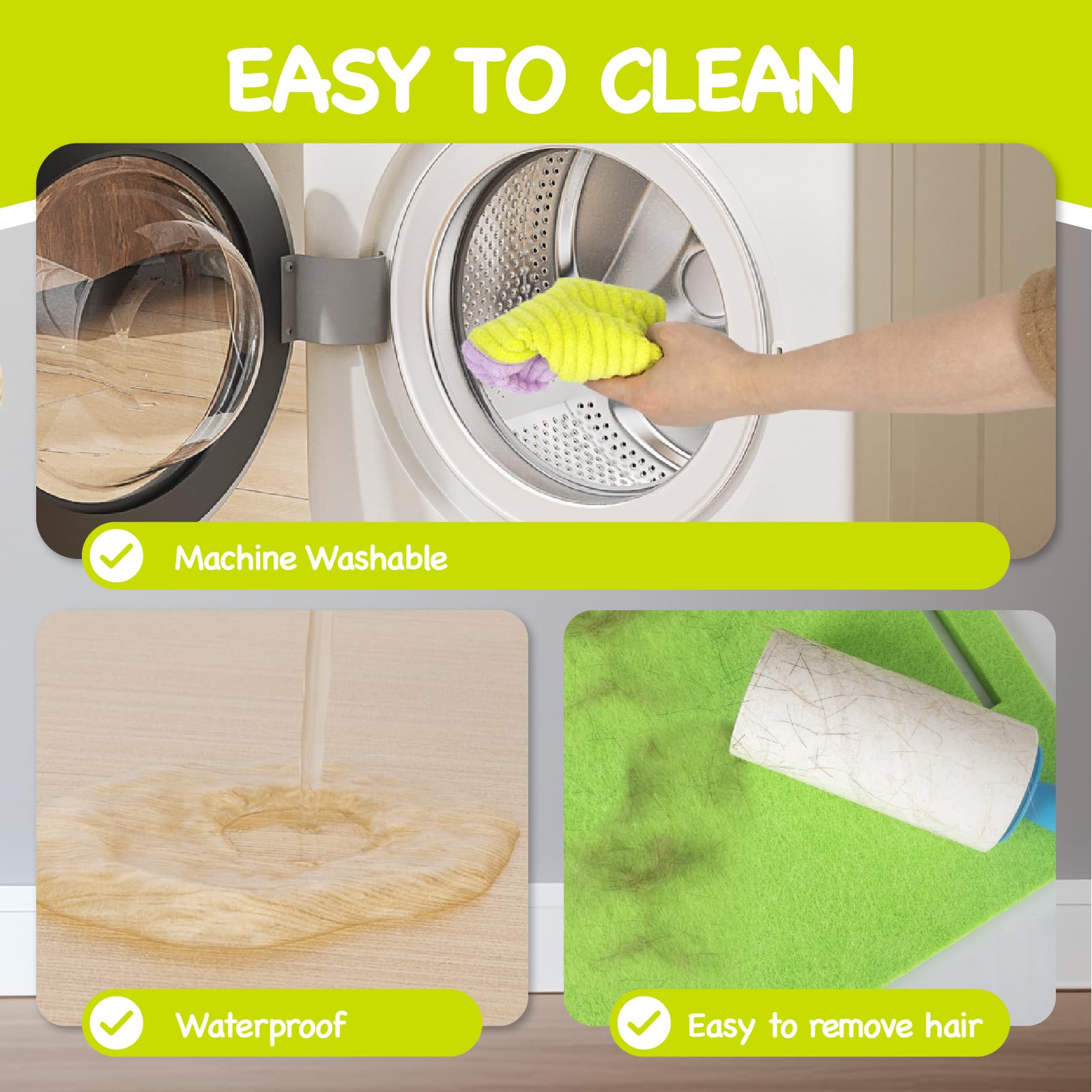 BESNEW easy-clean design image showing wipeable platform and machine-washable hammock.