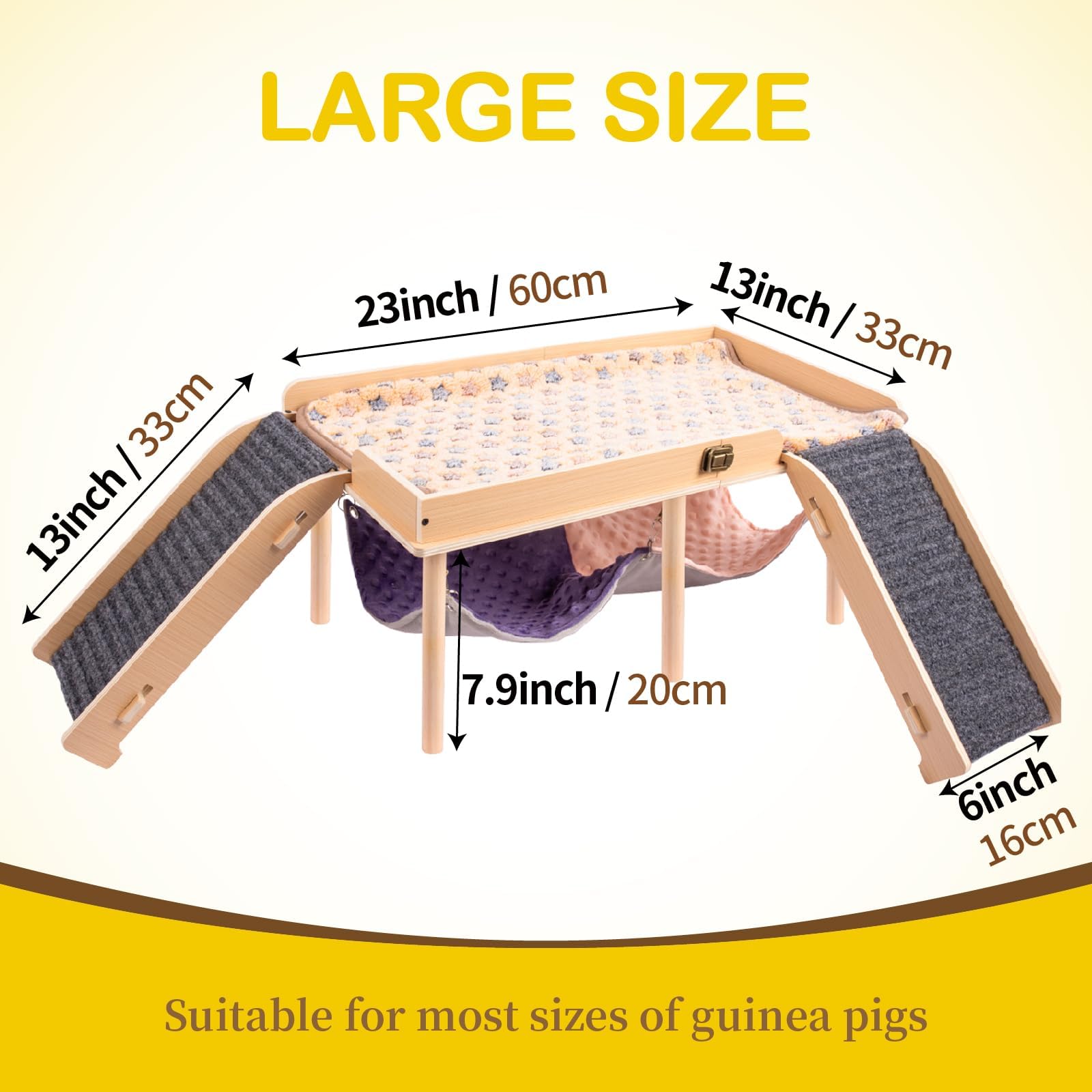 BESNEW guardrail platform highlights secure perch for guinea pigs during climbing.