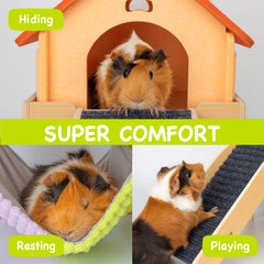 Besnew wooden guinea pig house with guardrails for safe retreat.