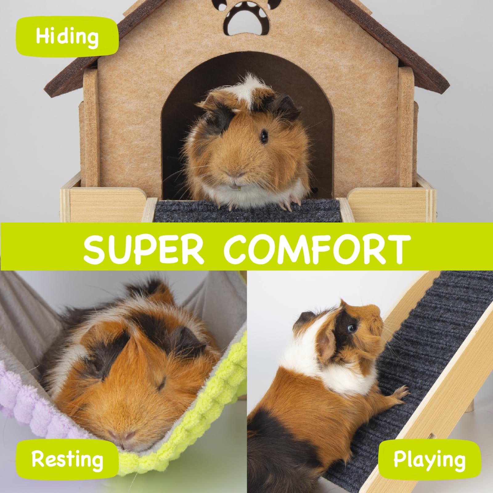 BESNEW platform wooden structure offers a large resting and exploring surface for piggies.