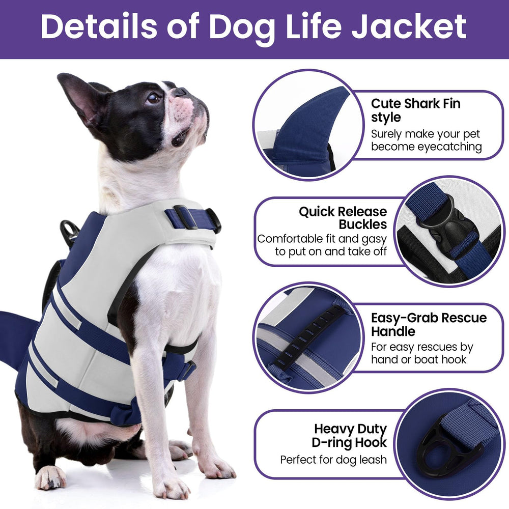 Bess Bridal navy-blue dog life jacket ready for pool, lake, or seaside adventures