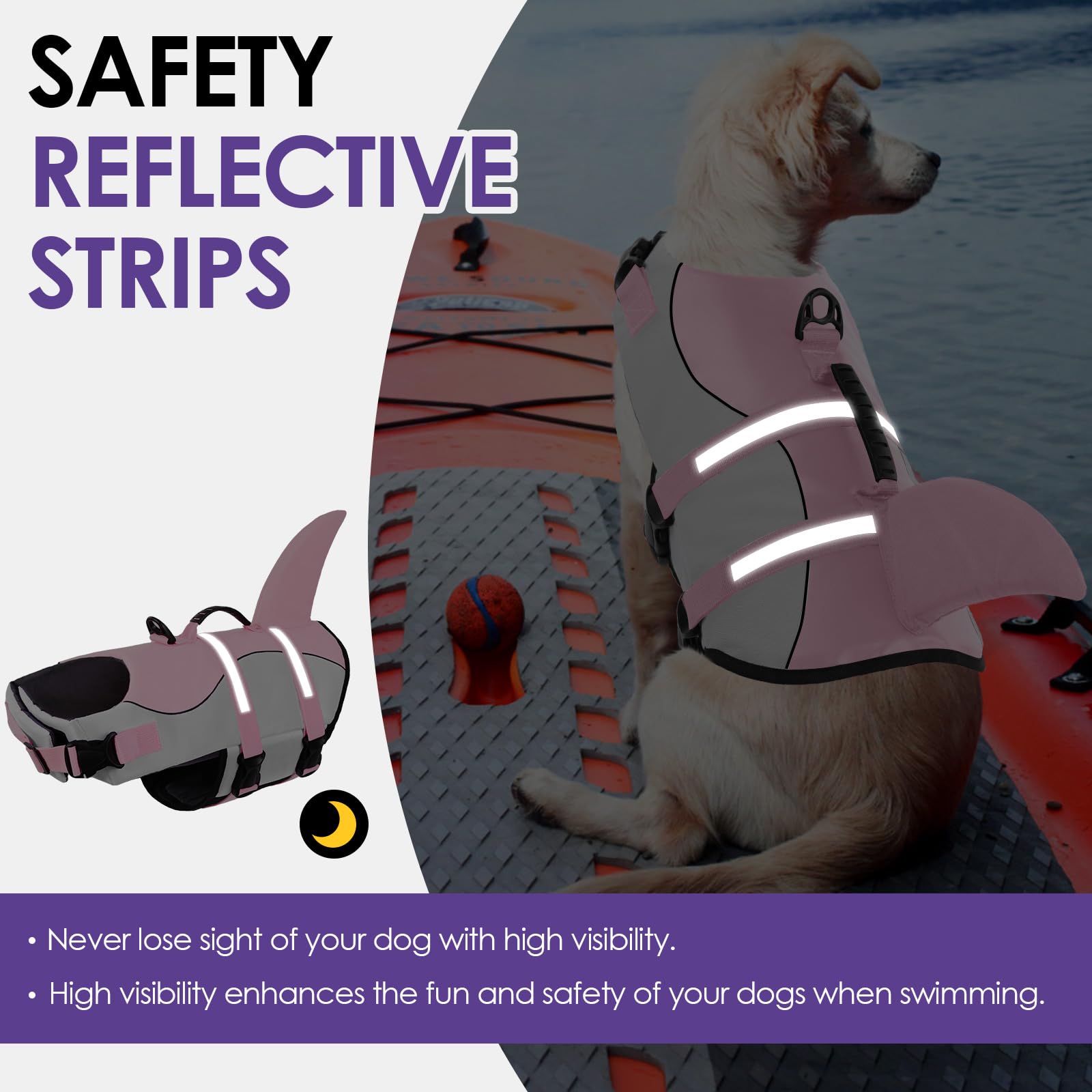 Bess Bridal dog life jacket pink shark M close-up foam for buoyancy.