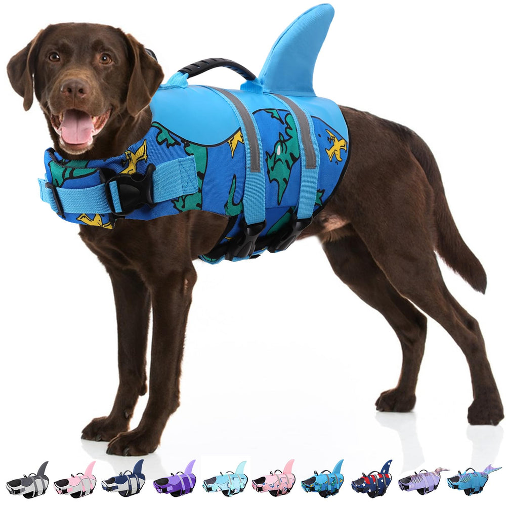 Bess Bridal dog life jacket shark fin boosts water visibility and safety.