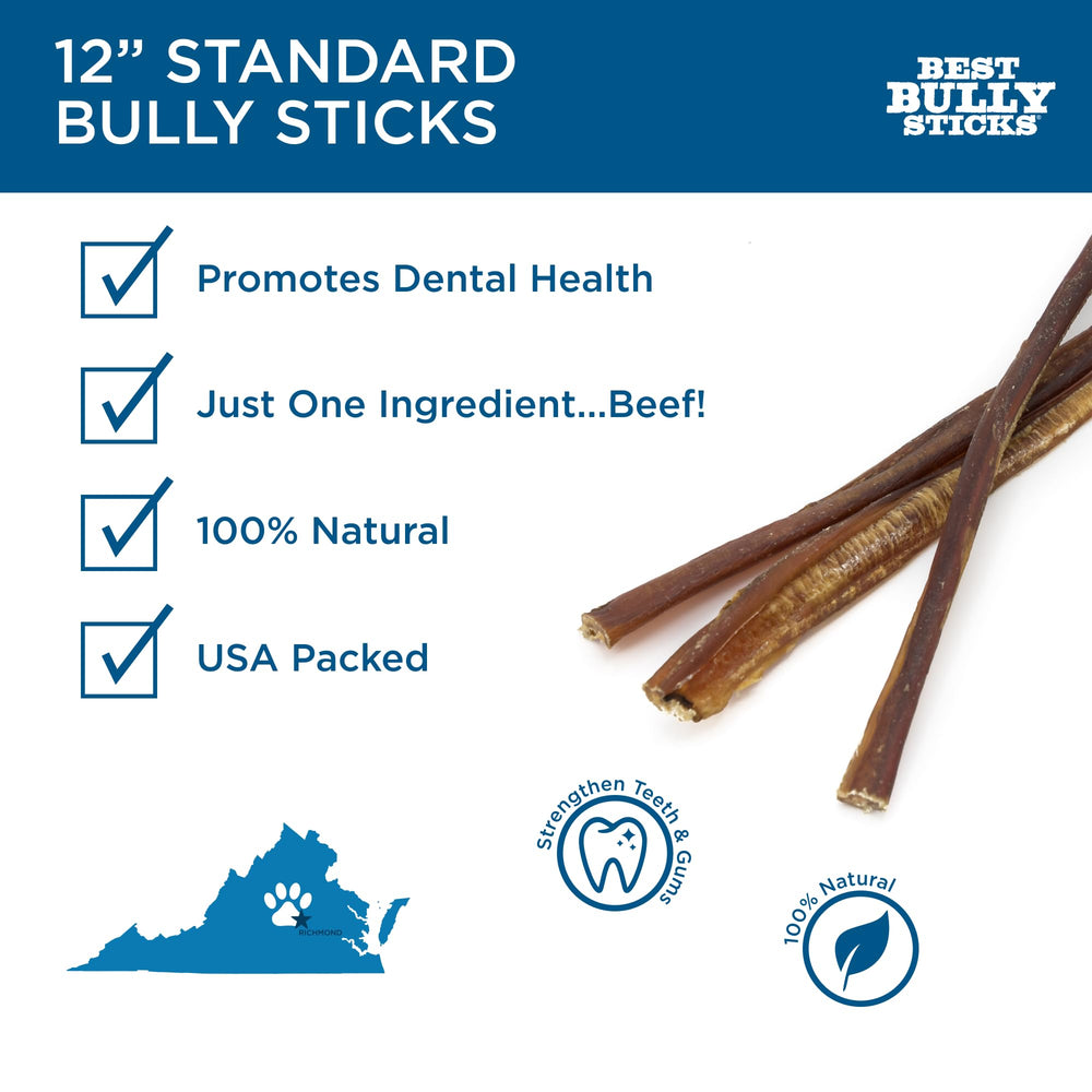 Best Bully Sticks 12in grass-fed beef ingredient image emphasizes single-ingredient chew.